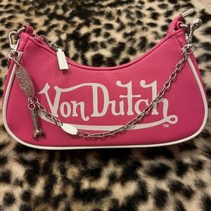 Von Dutch Pink Shoulder Bag with Chain Detail